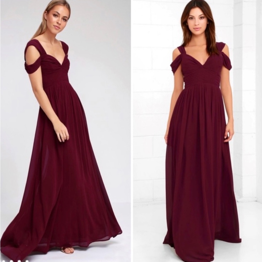 Fashion Nova Burgundy Cold Shoulder Maxi Dress